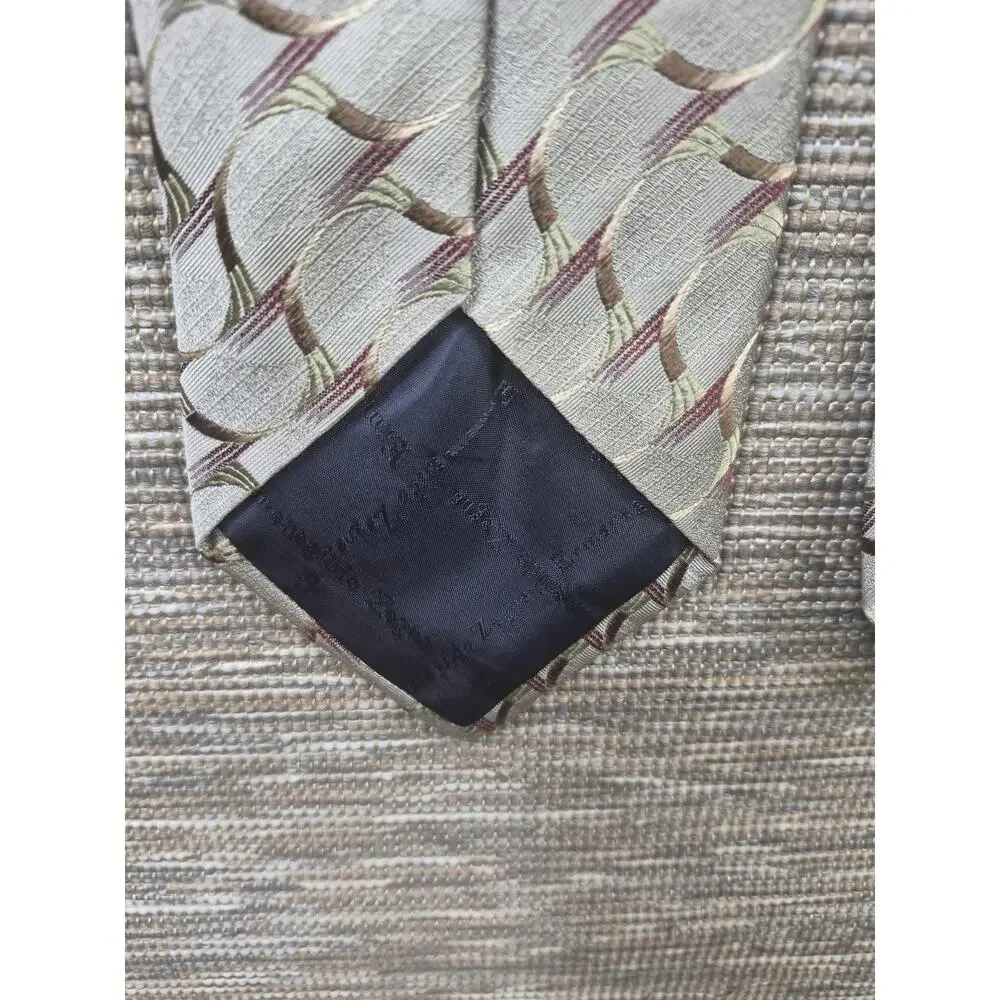 Ermenegildo Zegna Tie Mens Gray Silk Geometric Woven Classic Necktie Made Italy